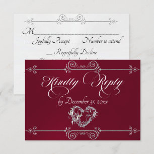 Romantic Scroll Heart - Burgundy RSVP Card