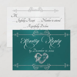 Romantic Scroll Heart - Teal RSVP Card