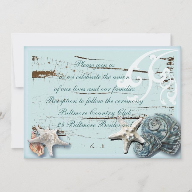 Romantic Seashells Beach Wedding Invitation (Front)