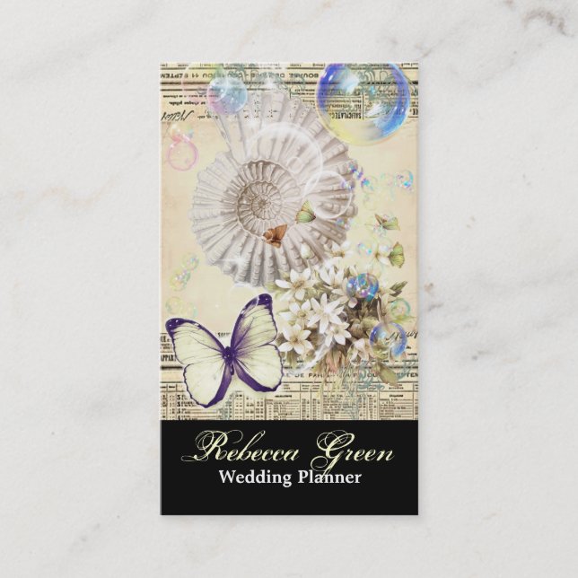 romantic seashells butterfly botanical business card (Front)