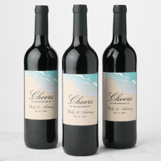 Romantic Seashore Reception Beverage Celebration Wine Label
