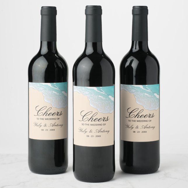 Romantic Seashore Reception Beverage Celebration Wine Label (Bottles)
