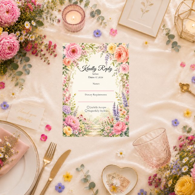 Romantic Secret Garden Bloom Wedding RSVP Card (Creator Uploaded)