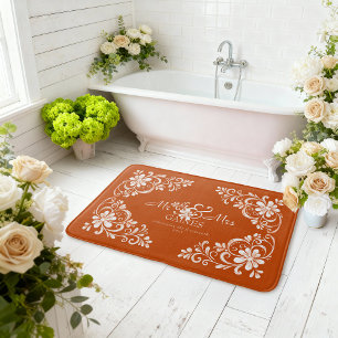 Romantic Shabby Chic Burnt Orange Mr Mrs Newlywed Bath Mat