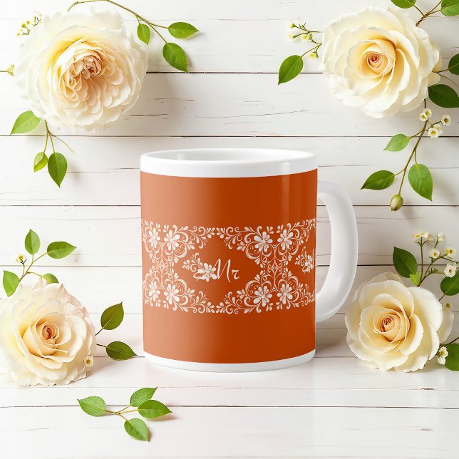 Romantic Shabby Chic Burnt Orange Mr Wedding Mug (Creator Uploaded)