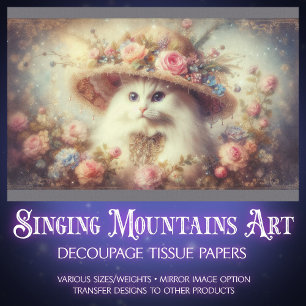 Romantic Shabby Chic Floral Cat Decoupage  Tissue Paper