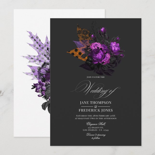 Romantic Shabby-Chic Gothic Floral Design Invitation (Front/Back)