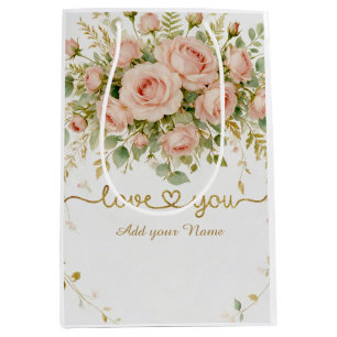 Romantic Shabby Chic Pink Rose Anniversary Favour Medium Gift Bag