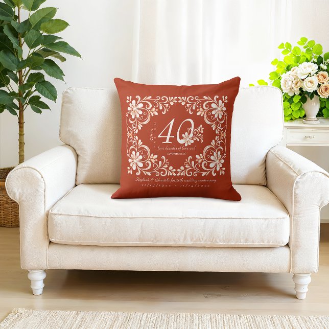 Romantic Shabby Chic Red Rust 40th Anniversary Cushion (Creator Uploaded)