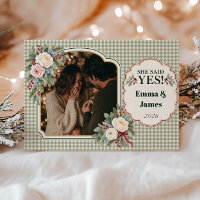 Romantic She Said Yes Christmas Engagement Photo