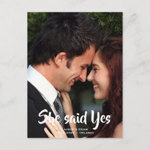 Romantic She said Yes Photo Save the Date Announcement Postcard