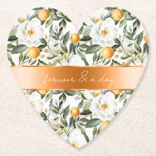Romantic Sicilian Summer Floral Oranges Wedding Paper Coaster
