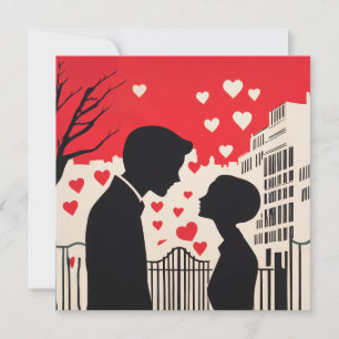Romantic Silhouette Couple Cityscape Hearts Invitation
