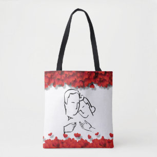 Romantic Silhouette Couple Glamourous Hearths Tote Bag