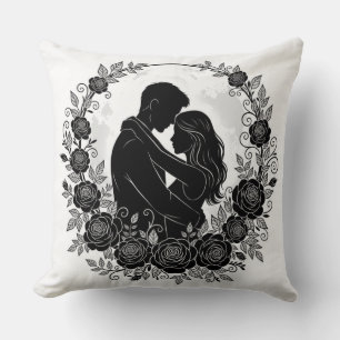 ​Romantic Silhouette Couple Rose Wreath Pillow