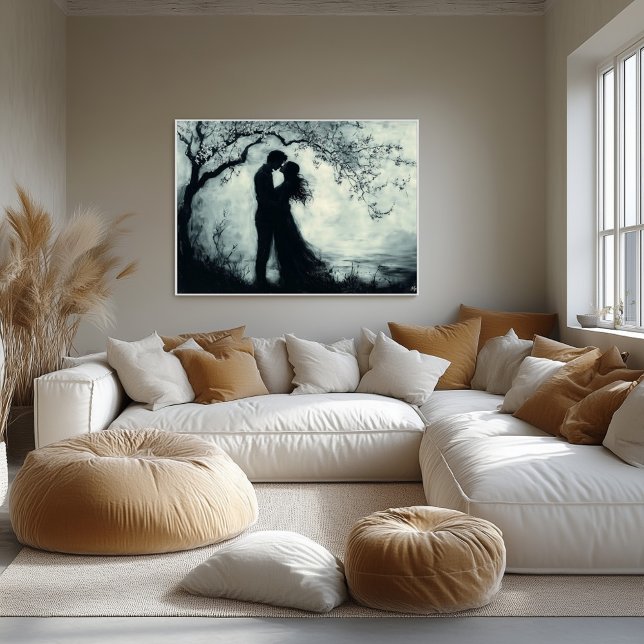 Romantic Silhouette Couple Under Tree Monochrome Poster (Creator Uploaded)