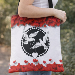 Romantic Silhouette Doves Couple Glamourous Hearth Tote Bag