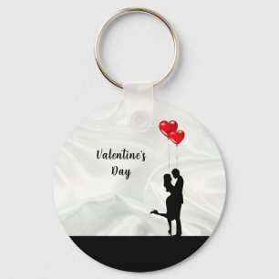 Romantic silhouette loving couple. Valentines Day Key Ring
