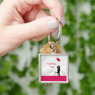 Romantic silhouette loving couple. Valentines   Key Ring