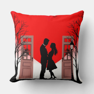 Romantic Silhouette of a Couple in Love Cushion