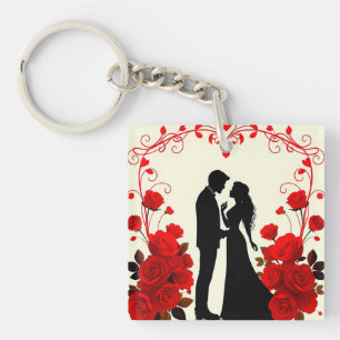 Romantic Silhouette of a Couple Key Ring