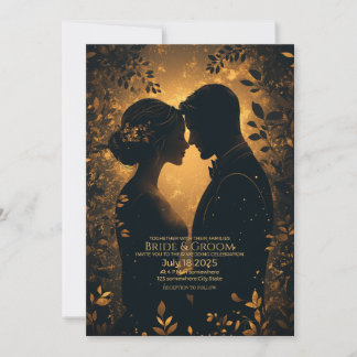 Romantic Silhouette with Elegant Gold Background Invitation