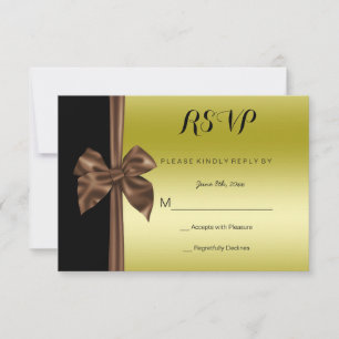 Romantic Silk Bow Gold & Black RSVP Card