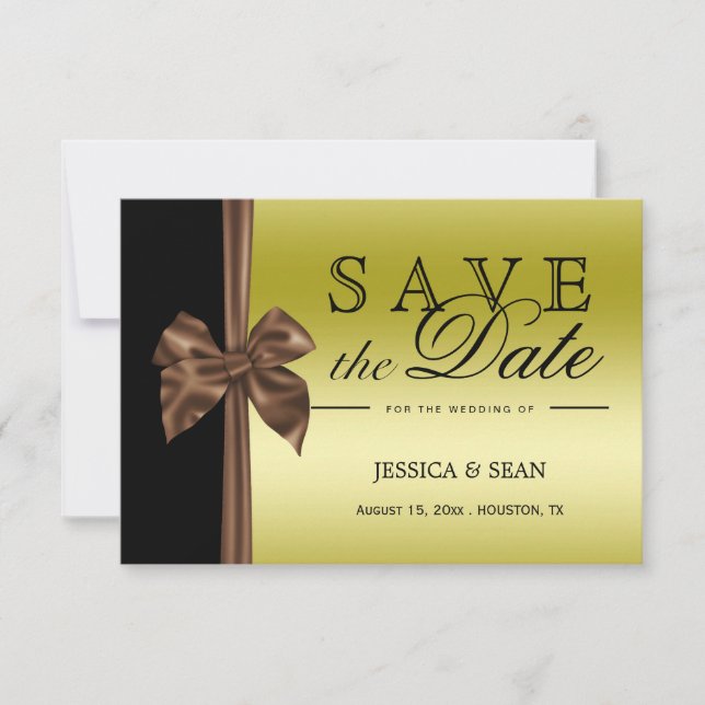 Romantic Silk Bow Gold & Black Save The Date (Front)