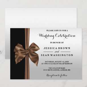 Romantic Silk Bow Silver & Black Wedding Invitation