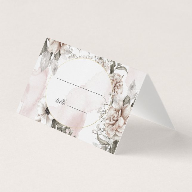 romantic silver blush floral wedding table card (Front)