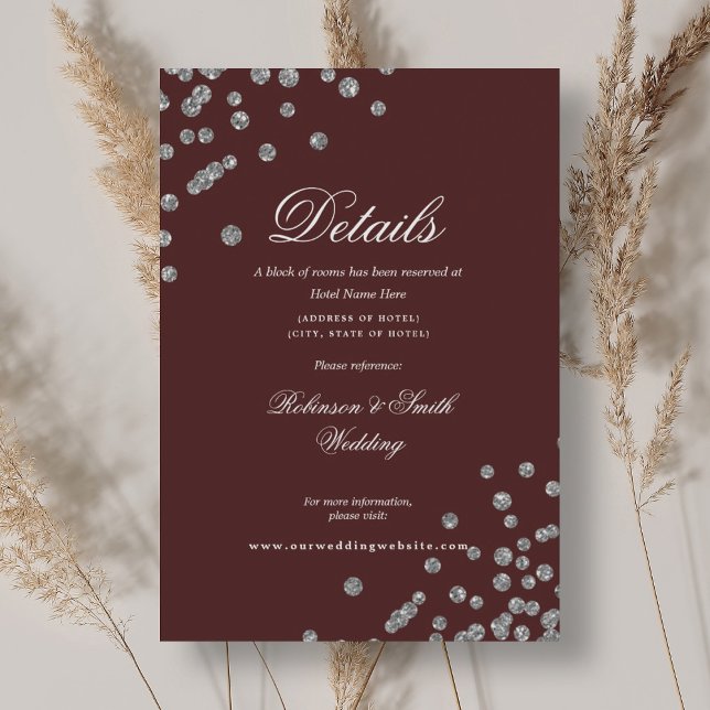 Romantic Silver Confetti Wedding Details Burgundy  Enclosure Card (Romantic Silver Confetti Wedding Details Burgundy Enclosure Card)