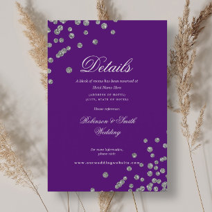 Romantic Silver Confetti Wedding Details Purple  Enclosure Card