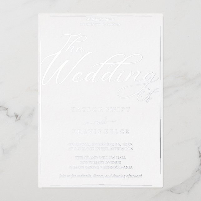 Romantic Silver Foil Calligraphy Frame Wedding  (Front)