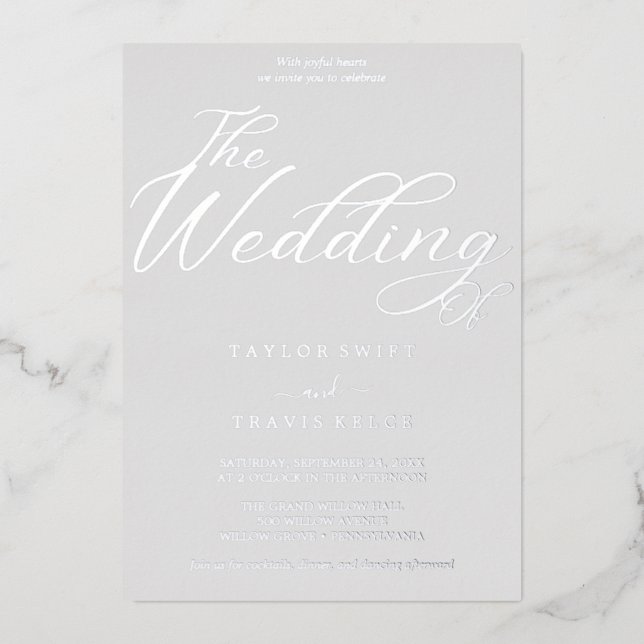 Romantic Silver Foil Grey Frame Wedding  (Front)