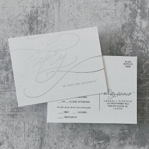 Romantic Silver Foil Wedding Meal Option RSVP Invitation Postcard