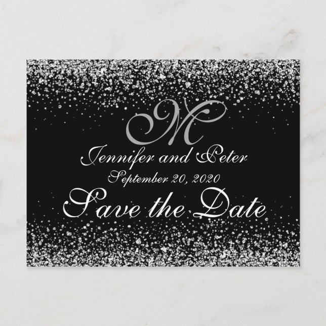 Romantic Silver Glitter Night Sky Announcement Postcard (Front)