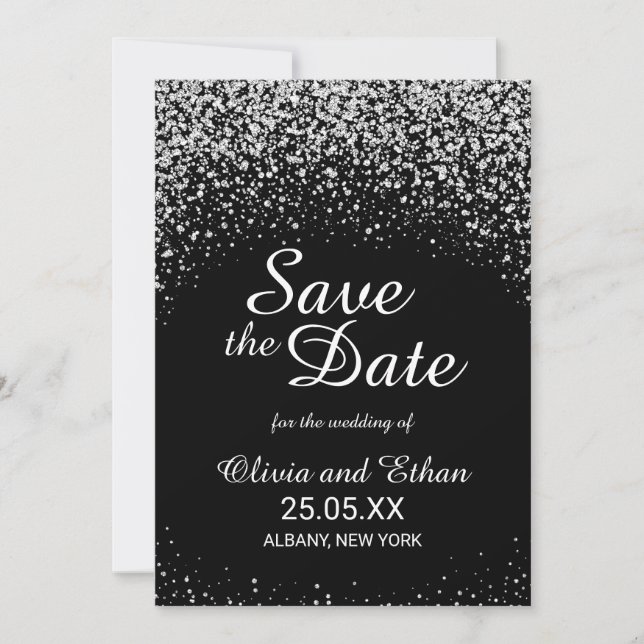 Romantic Silver Glitter Night Sky Save The Date (Front)