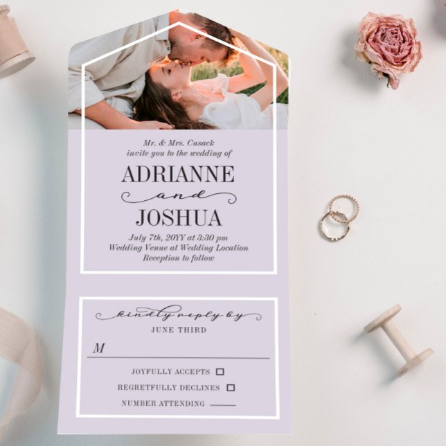 Romantic Silvery Grey Photo Wedding  All In One Invitation (Creator Uploaded)