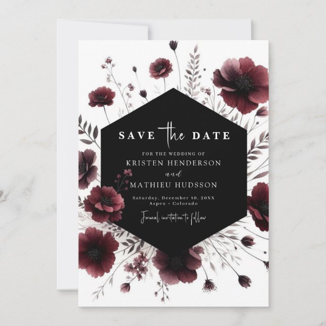 Romantic Simple Burgundy Wedding Save The Date (Front)