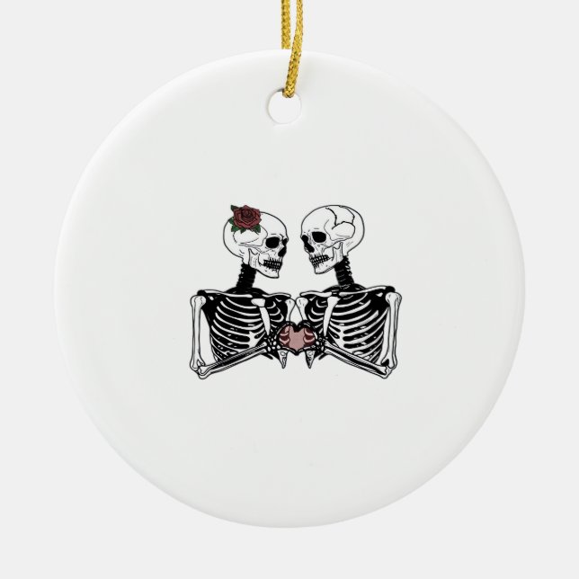 Romantic Skeleton Couple – Gothic With Heart Hands Ceramic Tree Decoration (Front)