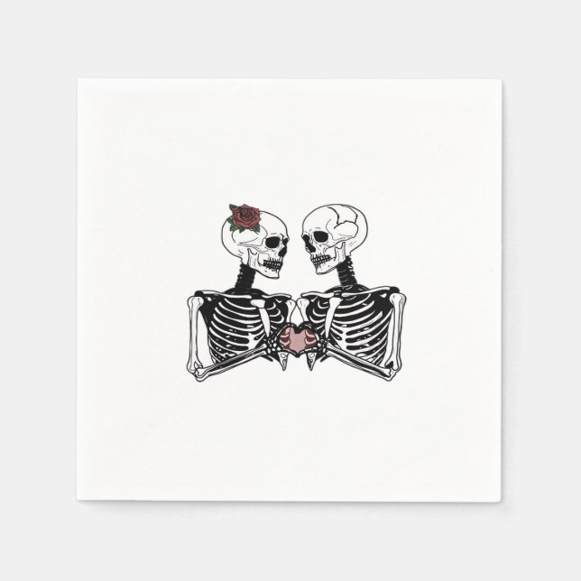 Romantic Skeleton Couple – Gothic With Heart Hands Napkin (Front)