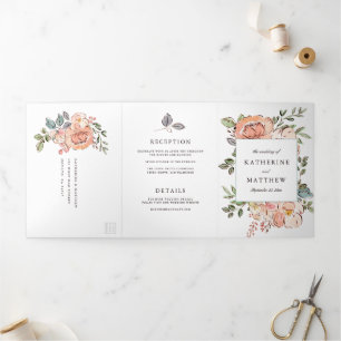 Romantic Sketchbook Florals All-In-One Wedding Tri-Fold Invitation