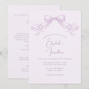 Romantic Sketched Bow   Lilac Front + Back Wedding Invitation