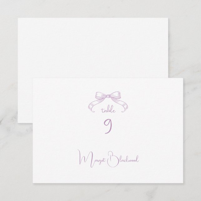 Romantic Sketched Bow Lilac Guest Name Place Card (Front/Back)