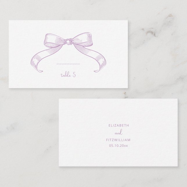 Romantic Sketched Bow | Lilac Handwrite Place Card (Front/Back)