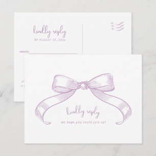 Romantic Sketched Bow   Lilac Meal Choice Wedding  Postcard