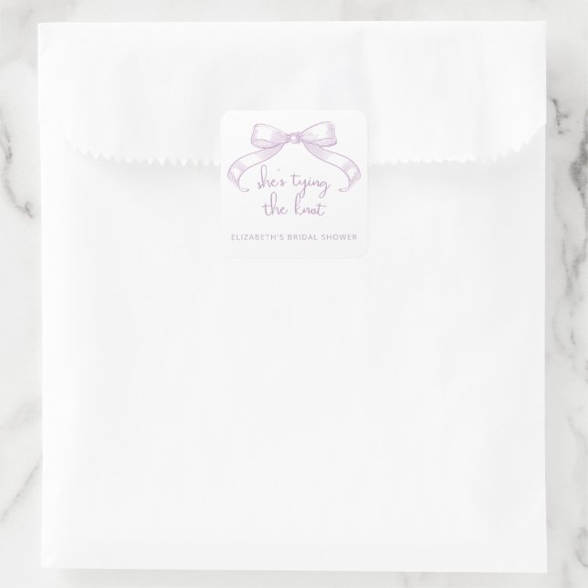 Romantic Sketched Bow Lilac She's Tying the Knot Square Sticker (Bag)