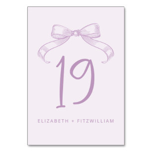 Romantic Sketched Bow Lilac Table Number Card
