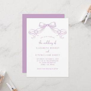 Romantic Sketched Bow Lilac Wedding Of Invitation