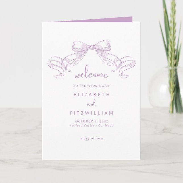 Romantic Sketched Bow | Lilac Wedding  Programme (Front)